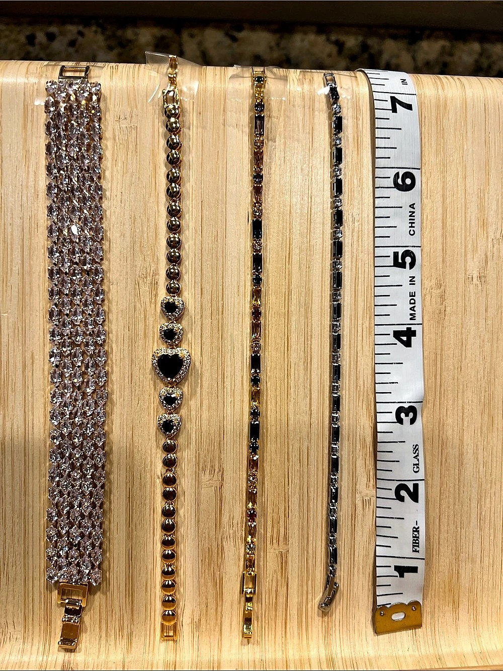 CZ Mixed Metal Bracelet Set of 4 clear, black, and multi colored gold and silver